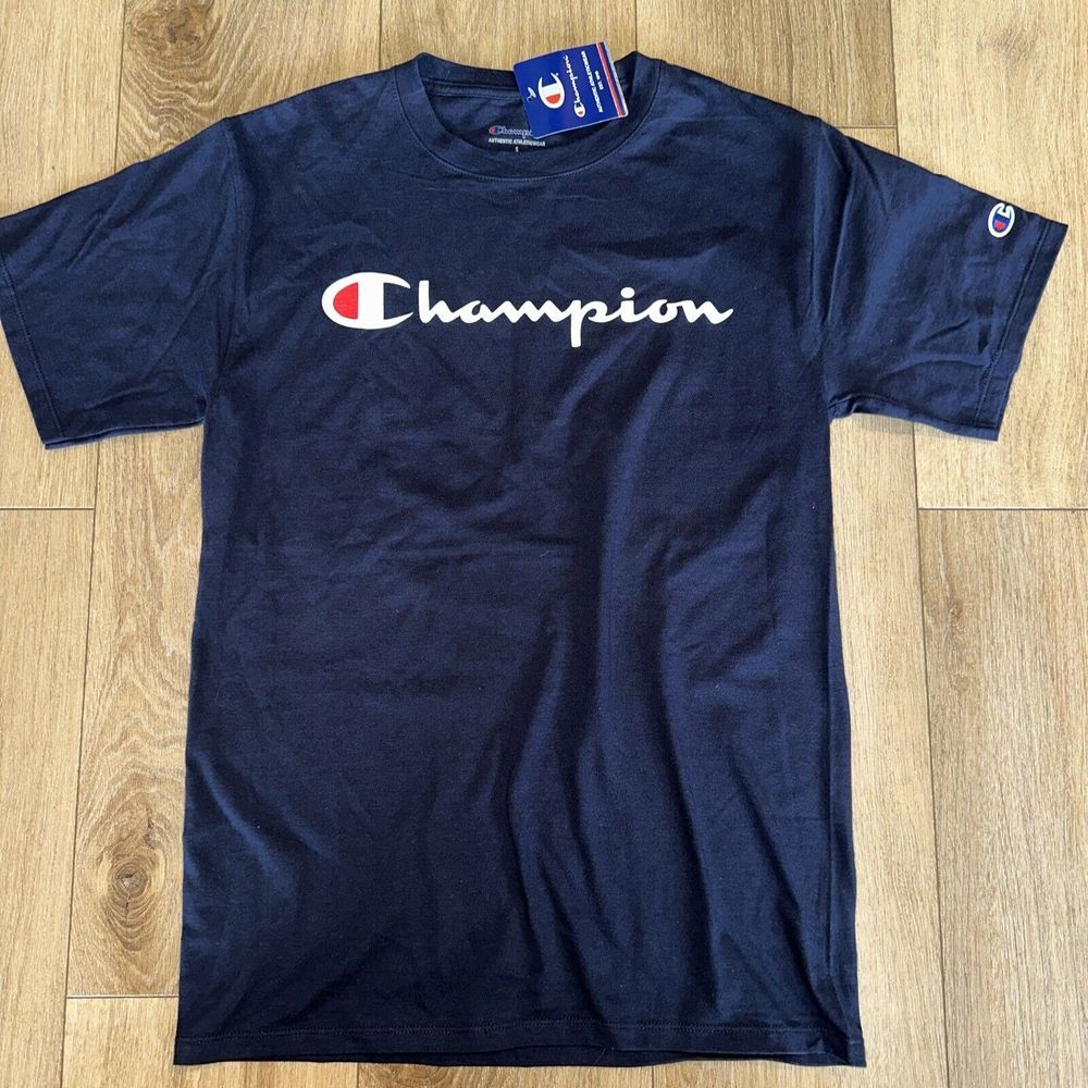 Champion Men's T-Shirt Short Sleeve Cotton Original Classic Jersey Script Logo S - Picture 1 of 8